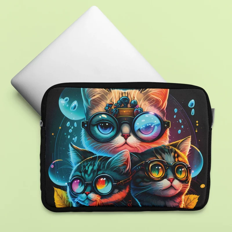 Cartoon Cat Character with Glasses Laptop Sleeve