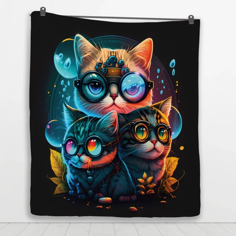 Cartoon Cat Character with Glasses Quilt Blanket 1