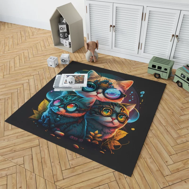 Cartoon Cat Character with Glasses Rug 1