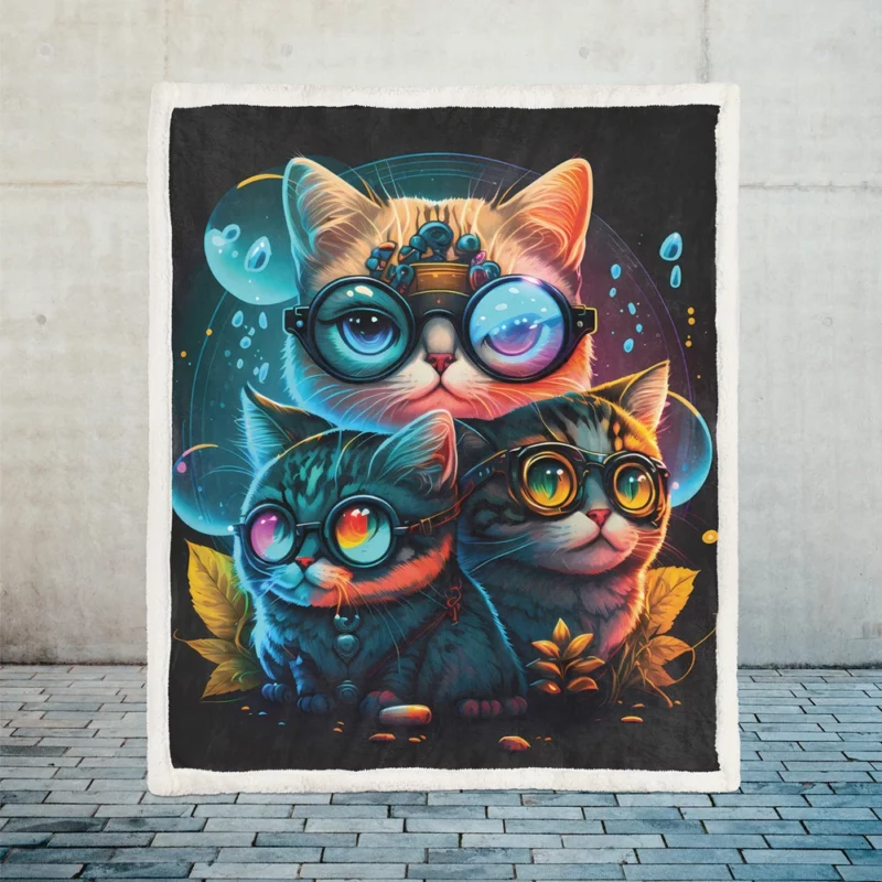 Cartoon Cat Character with Glasses Sherpa Fleece Blanket