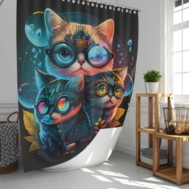 Cartoon Cat Character with Glasses Shower Curtain