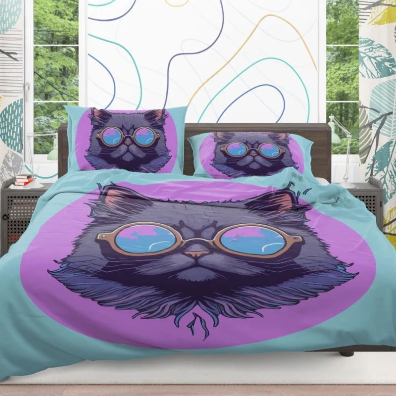 Cartoon Cat Mascot Logo Bedding Set