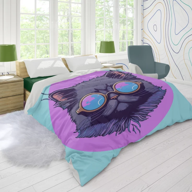 Cartoon Cat Mascot Logo Duvet Cover