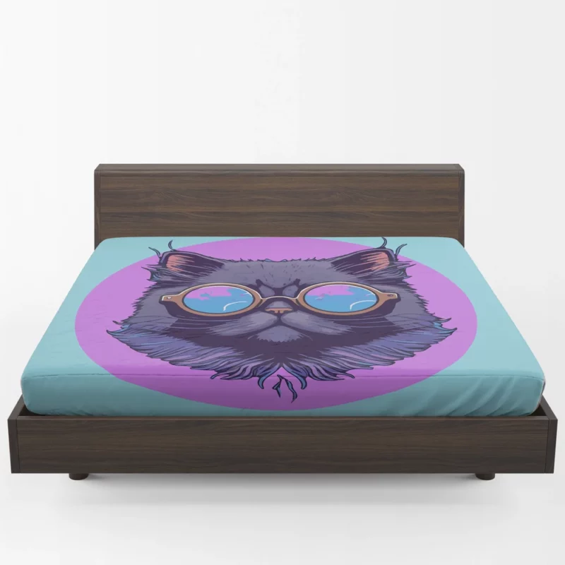 Cartoon Cat Mascot Logo Fitted Sheet 1