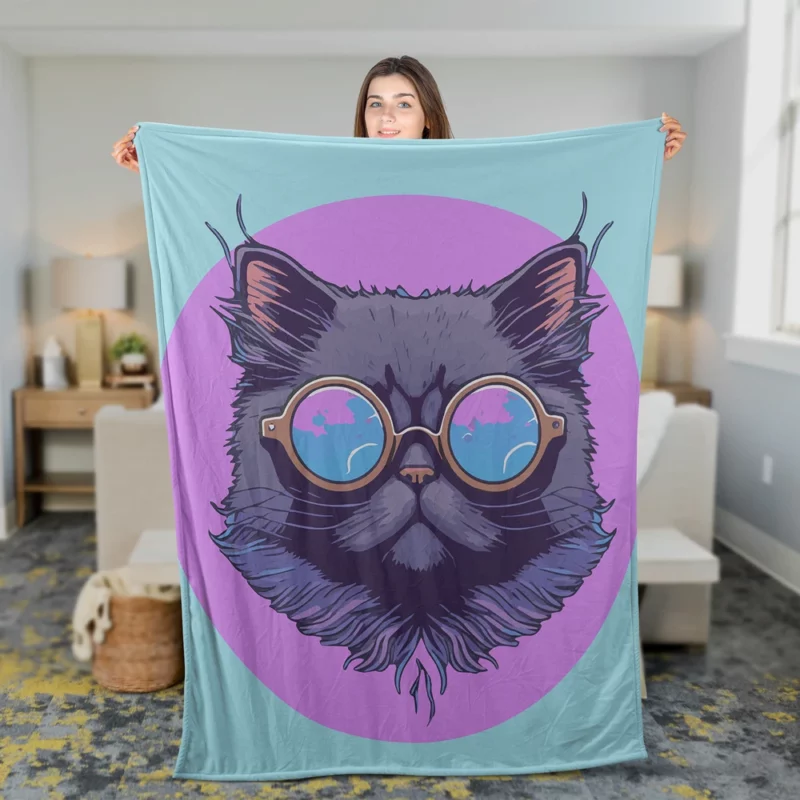 Cartoon Cat Mascot Logo Fleece Blanket 2