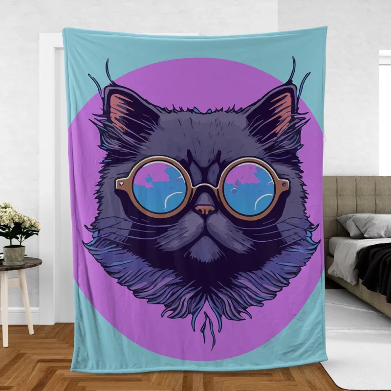 Cartoon Cat Mascot Logo Fleece Blanket