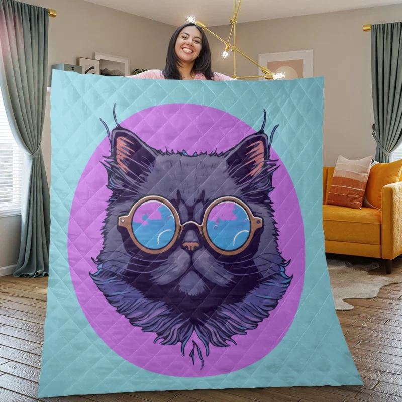 Cartoon Cat Mascot Logo Quilt Blanket