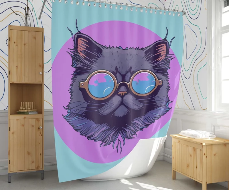 Cartoon Cat Mascot Logo Shower Curtain 1