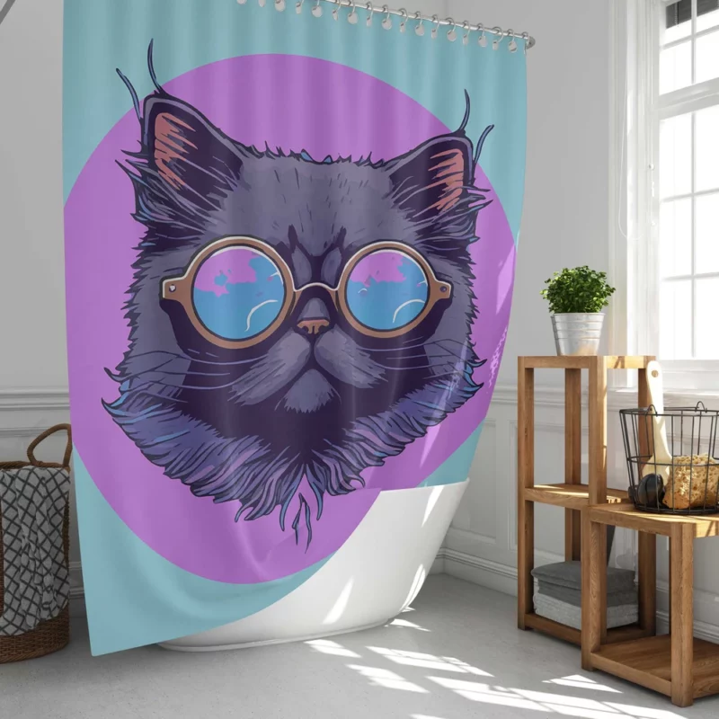 Cartoon Cat Mascot Logo Shower Curtain