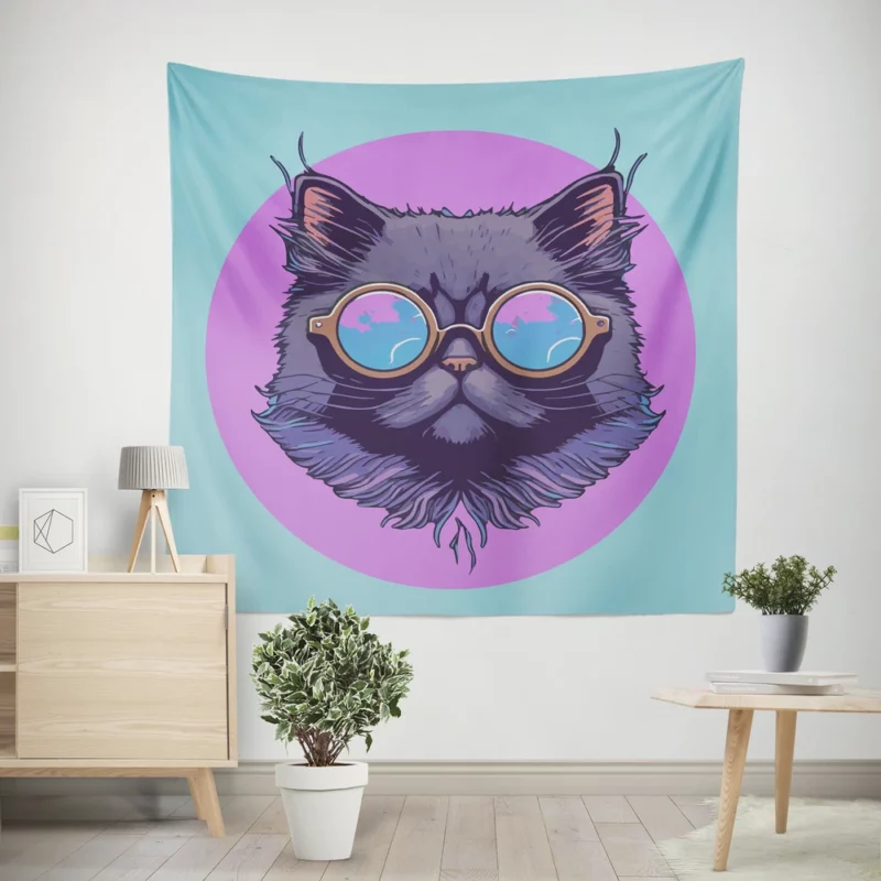 Cartoon Cat Mascot Logo Wall Tapestry