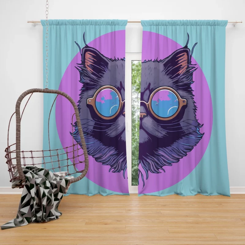 Cartoon Cat Mascot Logo Window Curtain