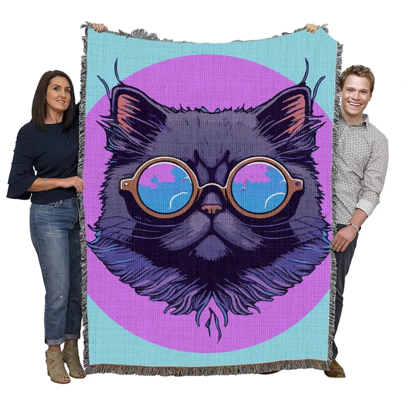 Cartoon Cat Mascot Logo Woven Blanket