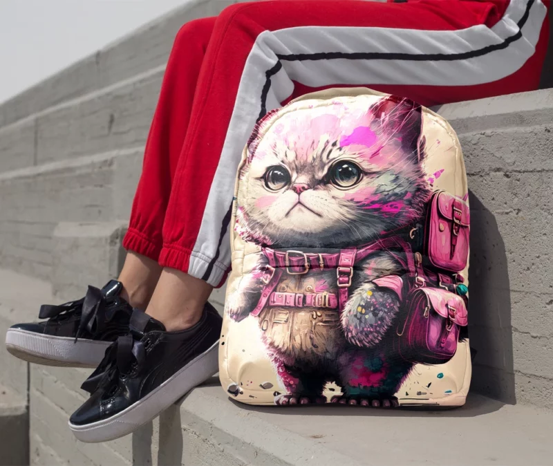 Cartoon Cat with Pink Backpack Backpack 1