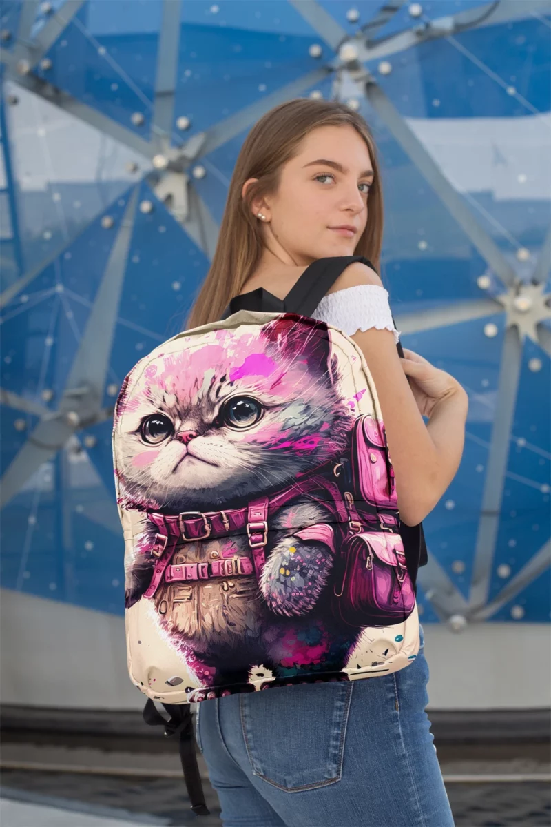 Cartoon Cat with Pink Backpack Backpack 2