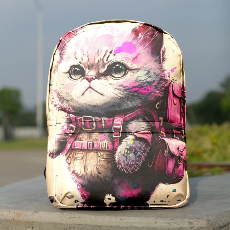 Cartoon Cat with Pink Backpack Backpack