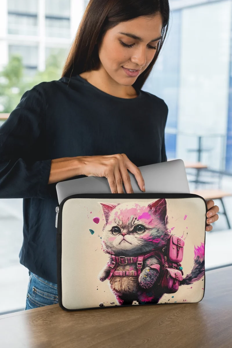 Cartoon Cat with Pink Backpack Laptop Sleeve 1