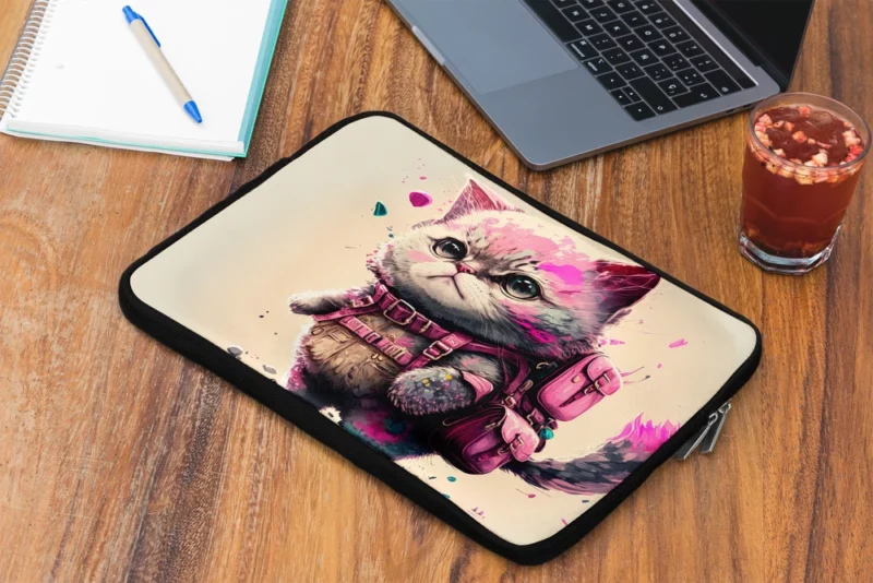 Cartoon Cat with Pink Backpack Laptop Sleeve 2