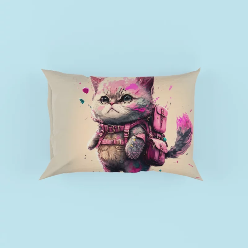 Cartoon Cat with Pink Backpack Pillow Cases