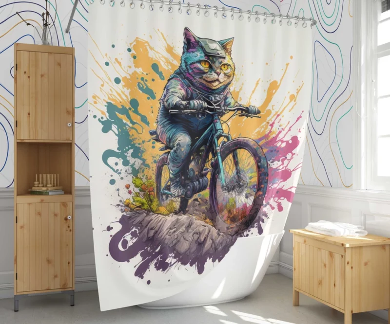 Cat Bike Helmet with Cat Design Shower Curtain 1