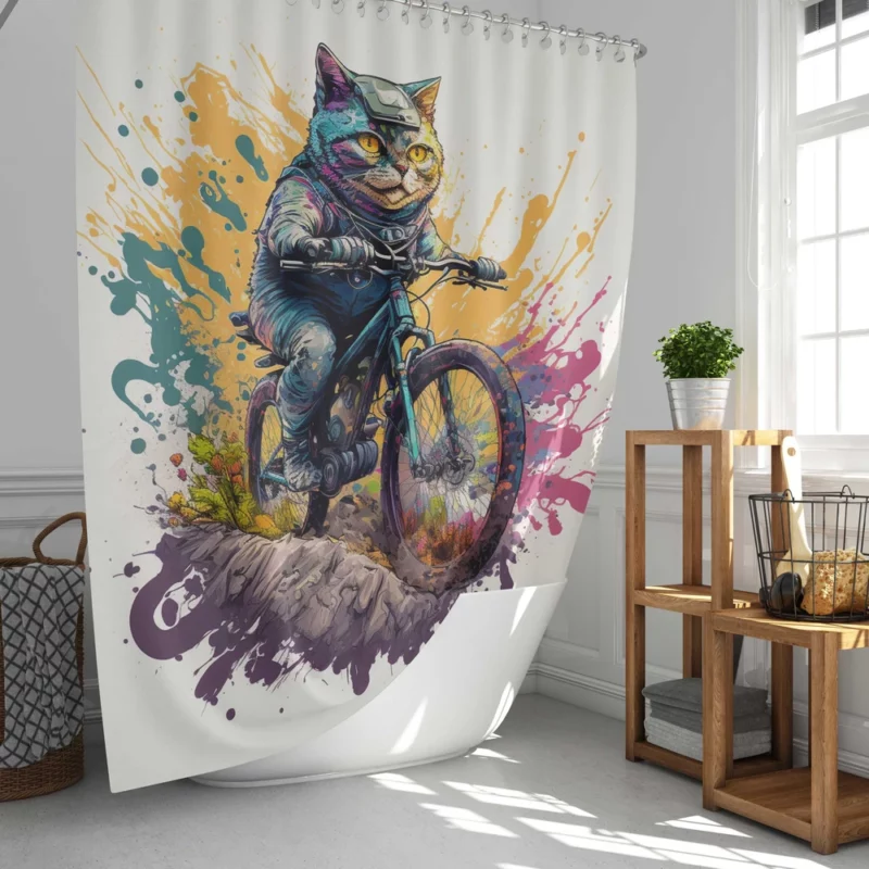 Cat Bike Helmet with Cat Design Shower Curtain