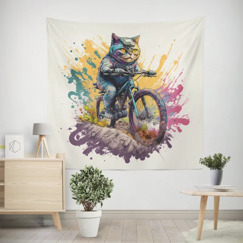 Cat Bike Helmet with Cat Design Wall Tapestry