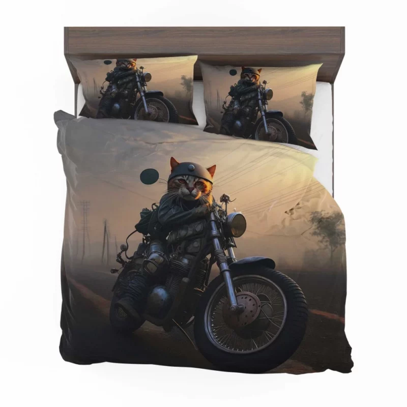 Cat Biker in Full Gear Bedding Set 2