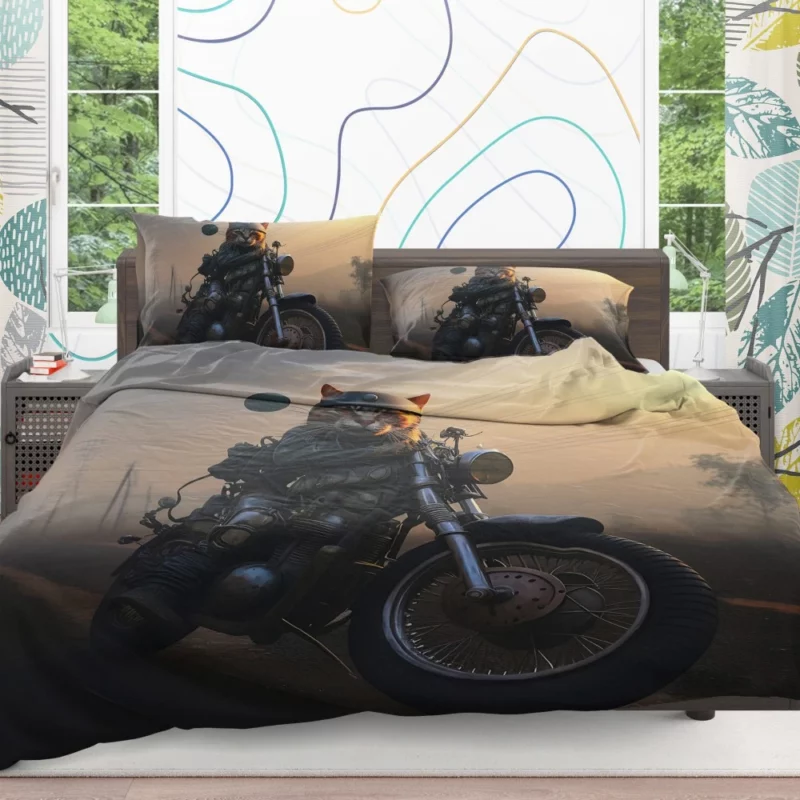 Cat Biker in Full Gear Bedding Set