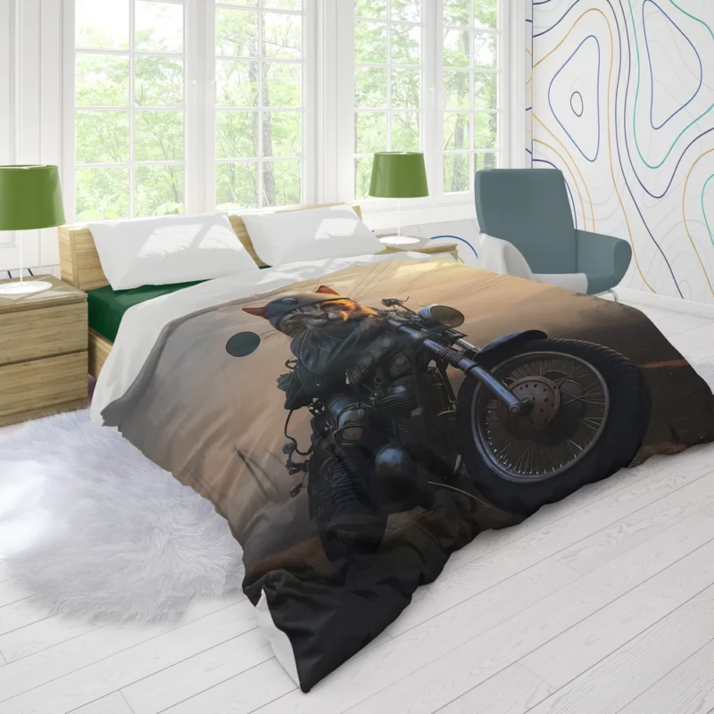 Cat Biker in Full Gear Duvet Cover