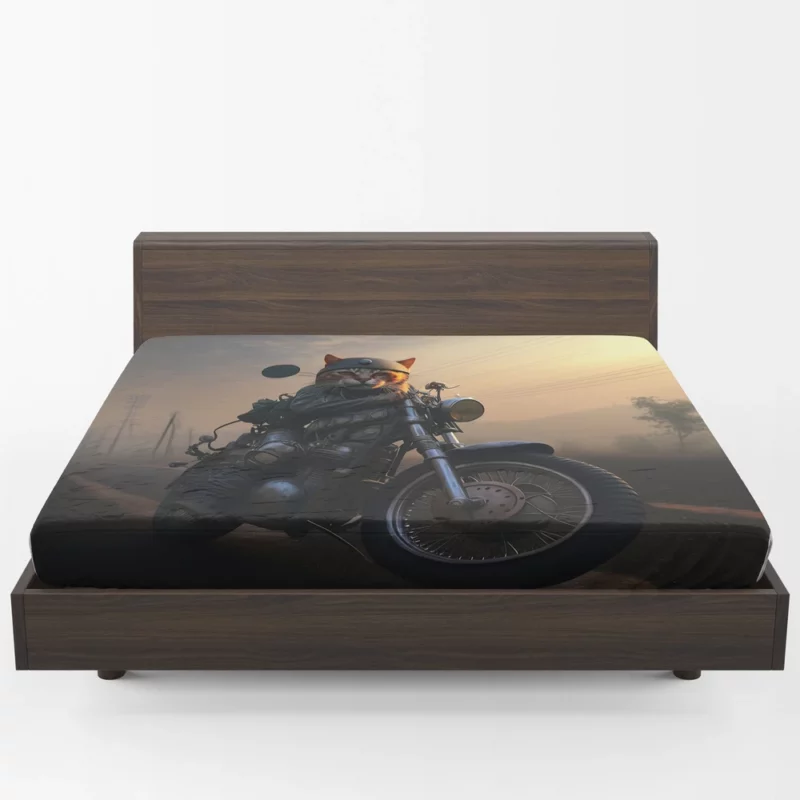 Cat Biker in Full Gear Fitted Sheet 1