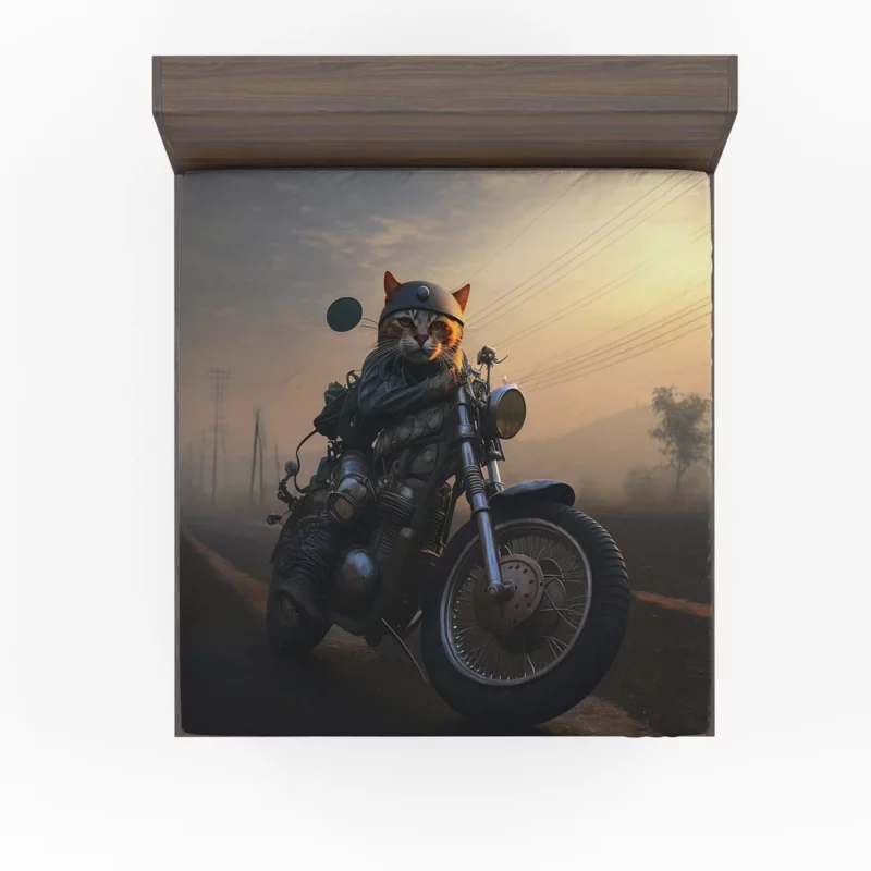 Cat Biker in Full Gear Fitted Sheet