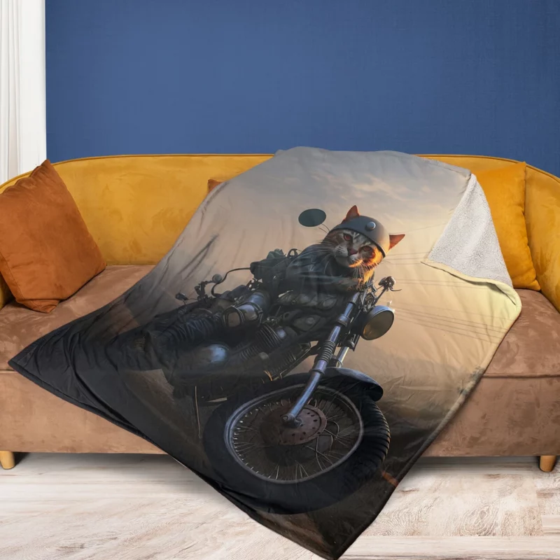 Cat Biker in Full Gear Fleece Blanket 1