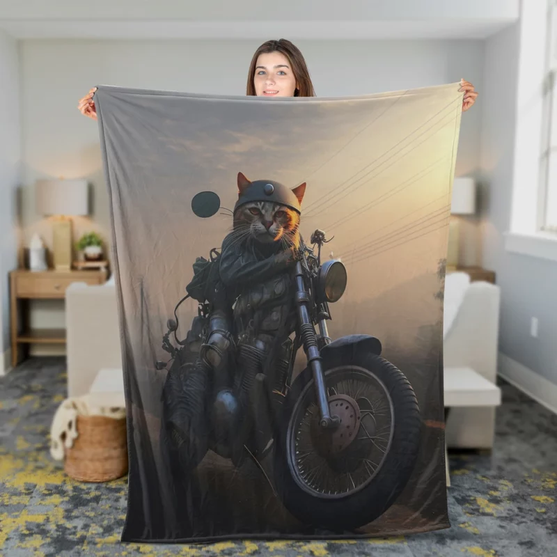 Cat Biker in Full Gear Fleece Blanket 2