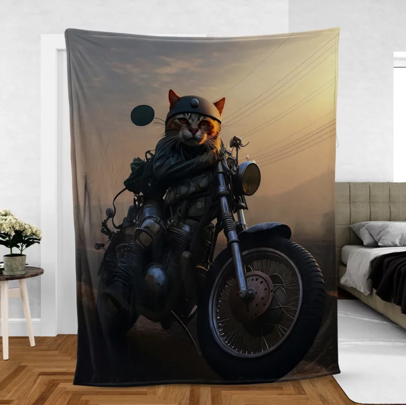 Cat Biker in Full Gear Fleece Blanket