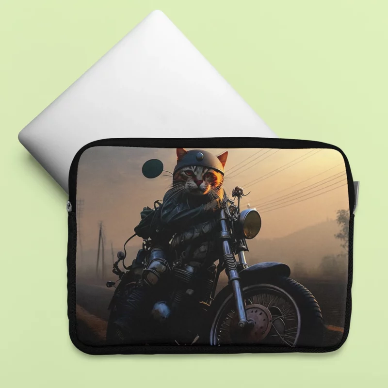 Cat Biker in Full Gear Laptop Sleeve