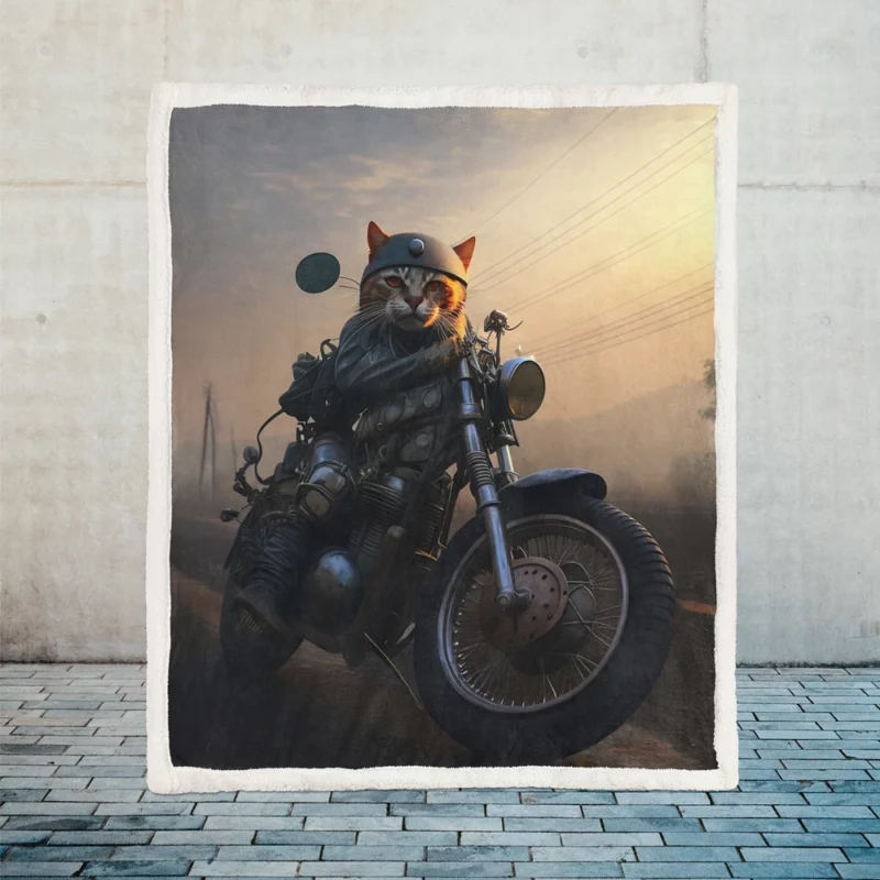 Cat Biker in Full Gear Sherpa Fleece Blanket