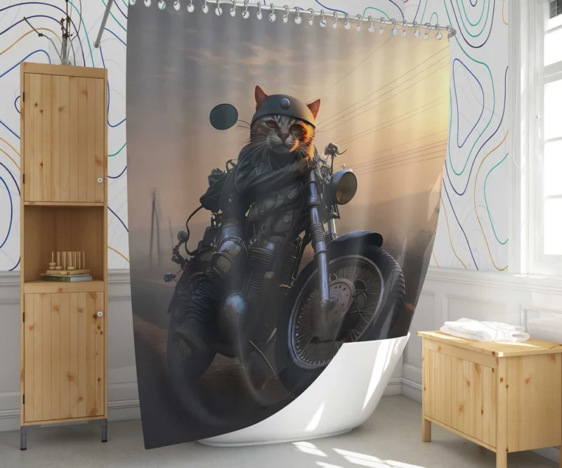 Cat Biker in Full Gear Shower Curtain 1