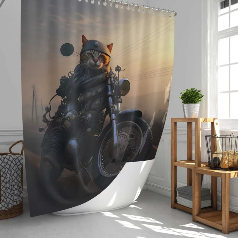 Cat Biker in Full Gear Shower Curtain