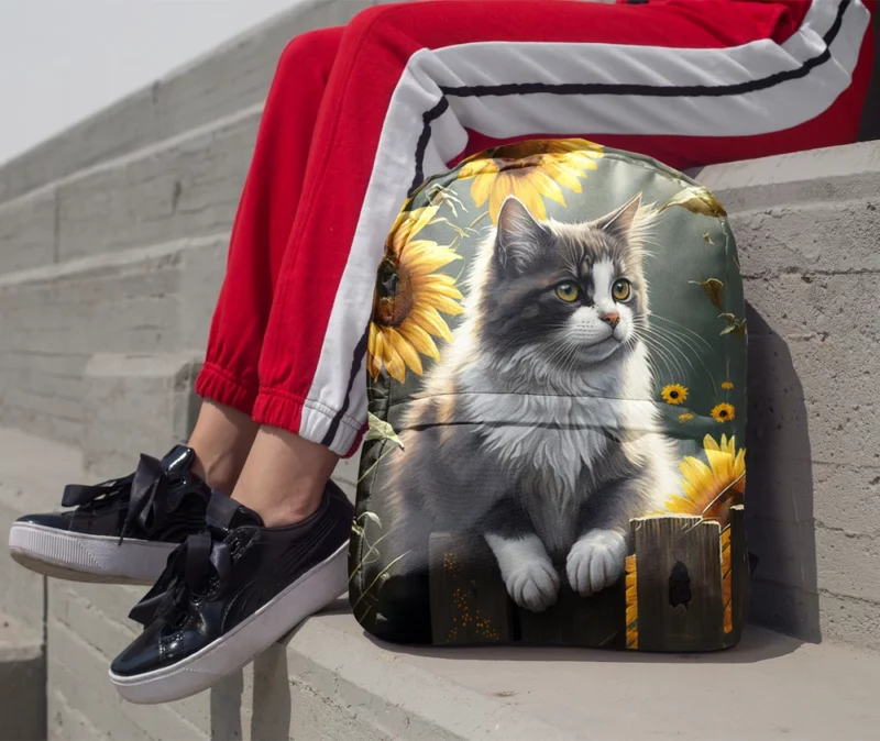 Cat Fence with Sunflowers Backpack 1