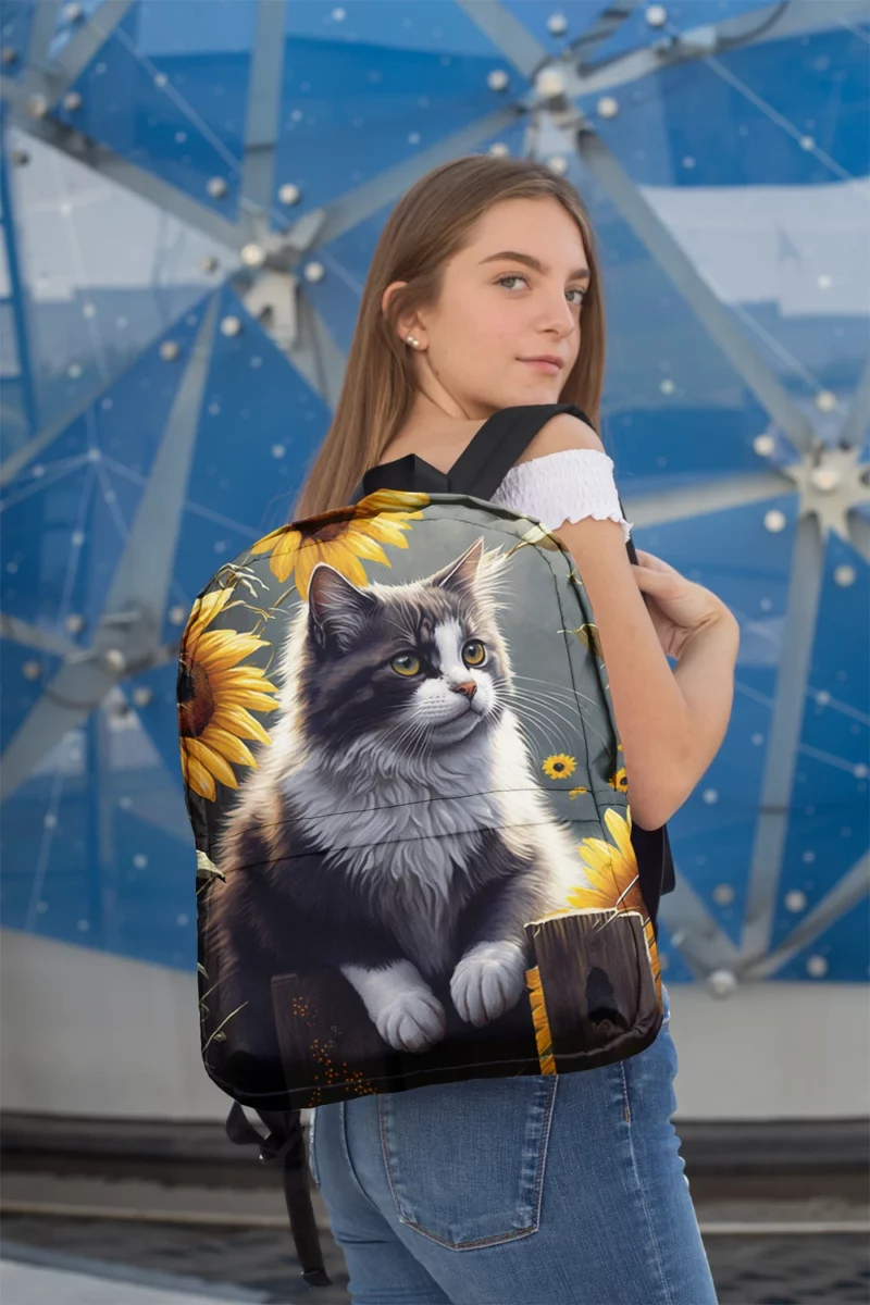 Cat Fence with Sunflowers Backpack 2