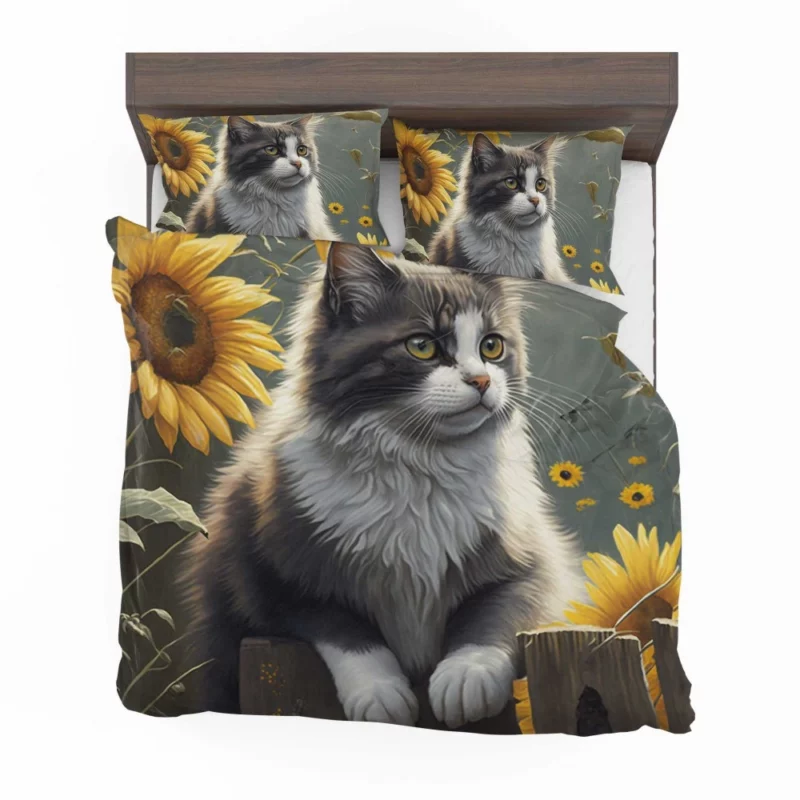 Cat Fence with Sunflowers Bedding Set 2