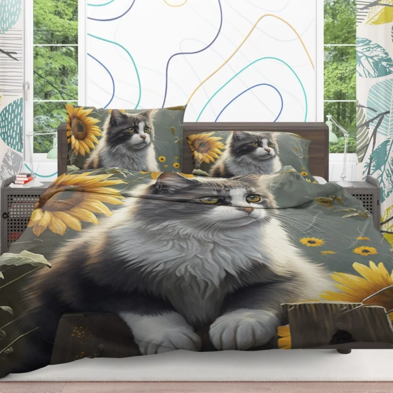 Cat Fence with Sunflowers Bedding Set