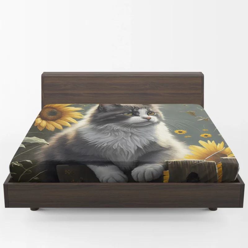 Cat Fence with Sunflowers Fitted Sheet 1