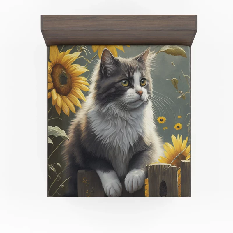 Cat Fence with Sunflowers Fitted Sheet