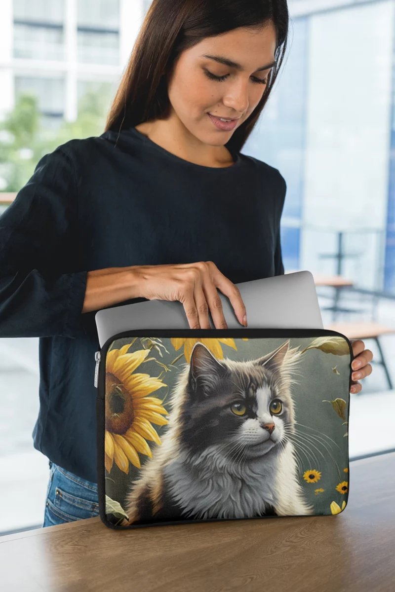 Cat Fence with Sunflowers Laptop Sleeve 1