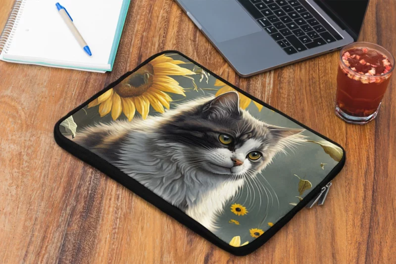 Cat Fence with Sunflowers Laptop Sleeve 2