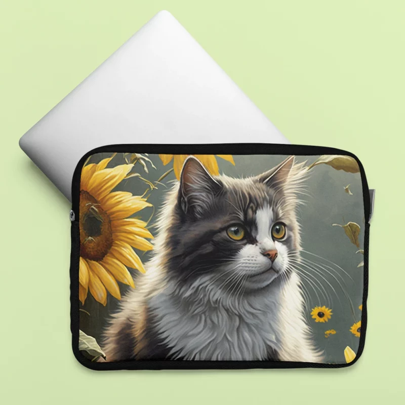 Cat Fence with Sunflowers Laptop Sleeve