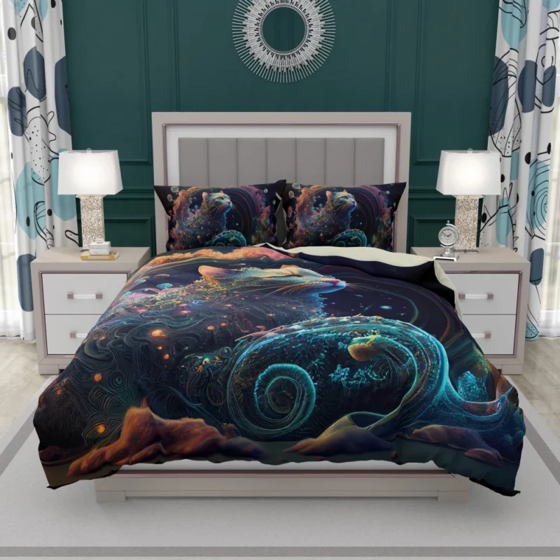 Cat Shaped Sea Coral Art Bedding Set 1