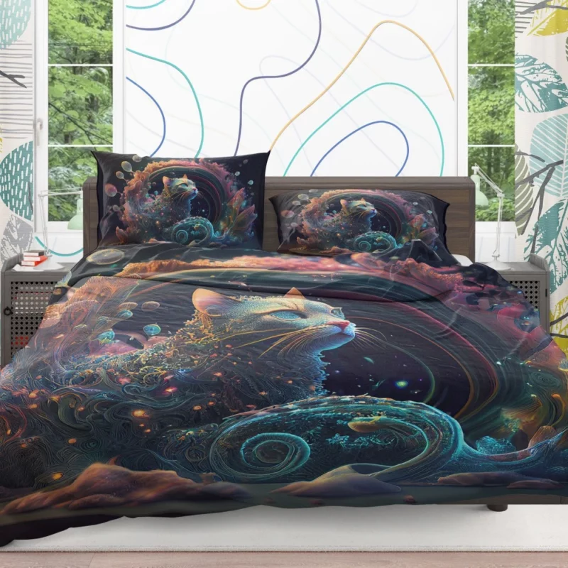 Cat Shaped Sea Coral Art Bedding Set