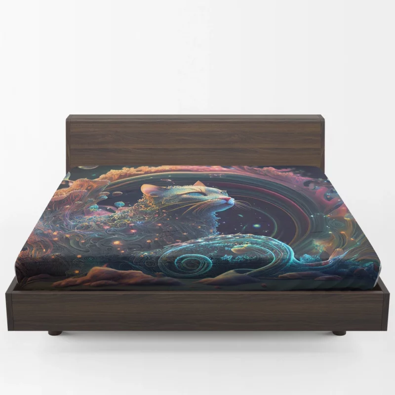 Cat Shaped Sea Coral Art Fitted Sheet 1