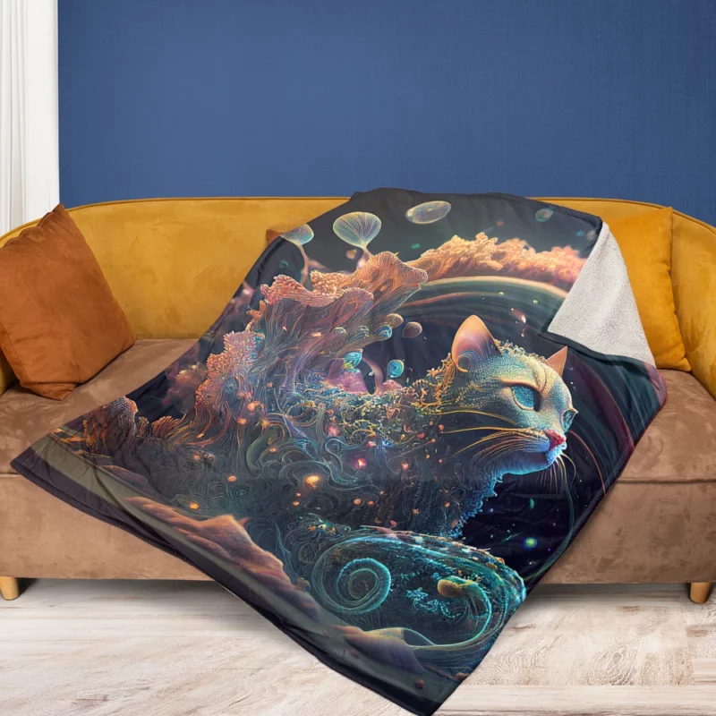 Cat Shaped Sea Coral Art Fleece Blanket 1